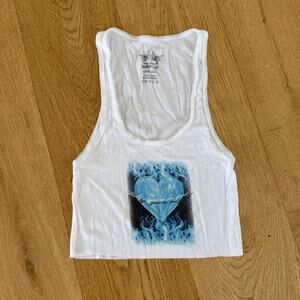 Boys Lie - Blue Heart Ribbed Sleeveless Crop Tank Top in White & Blue